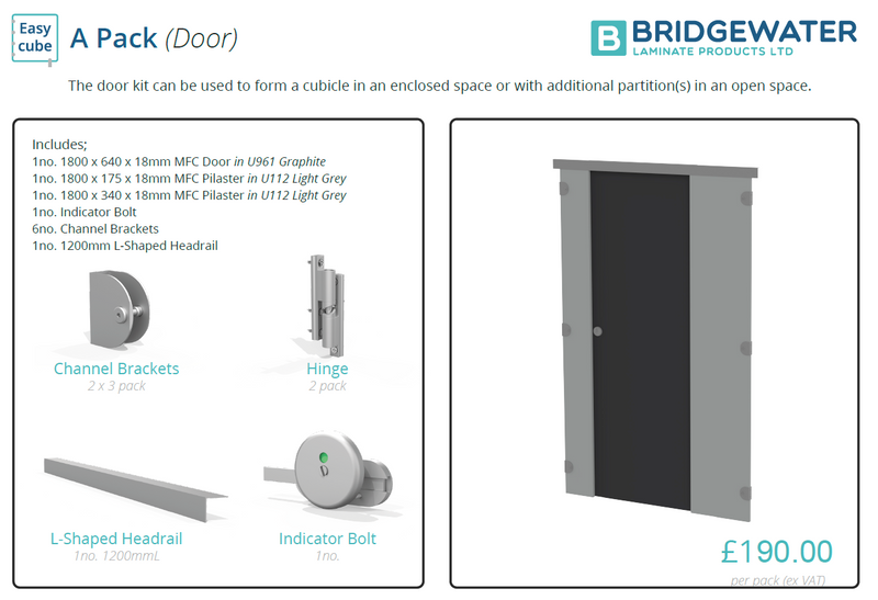 Cubicle door pack for flat pack cubicles