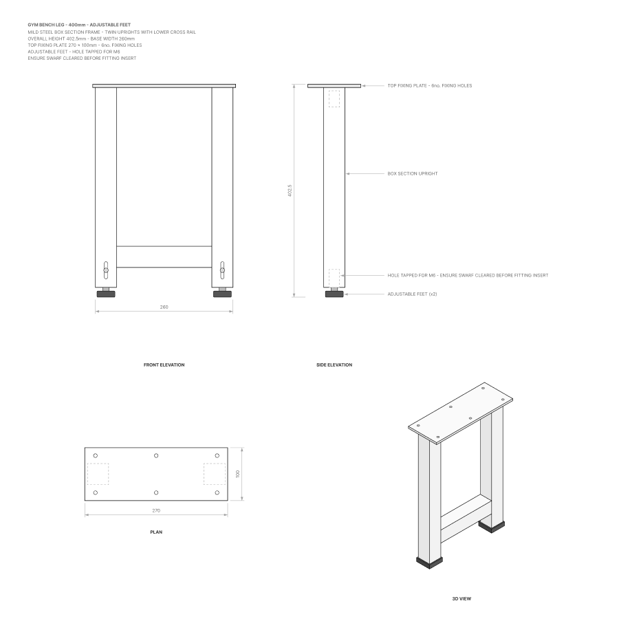 Freestanding U-Shape Bench Bracket
