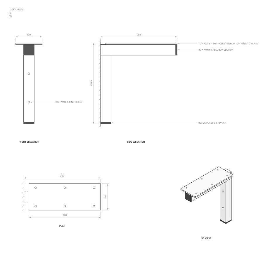 Wall and Floor Fixed L-Shape Bench Bracket